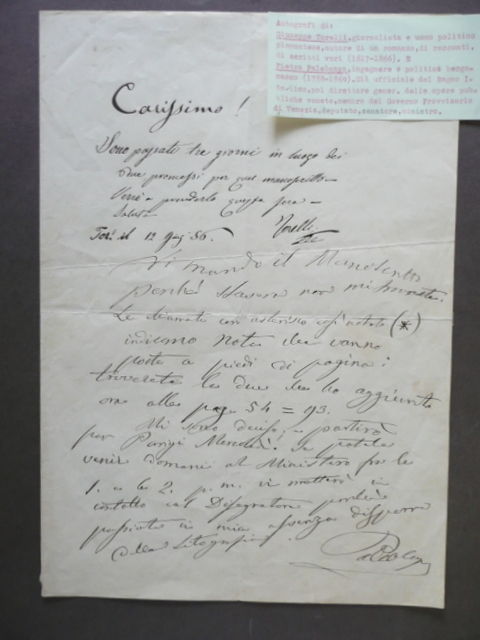 Autografi Torelli Giuseppe Pietro Paleocapa Ministro Strade Ferrovie Torino 1856