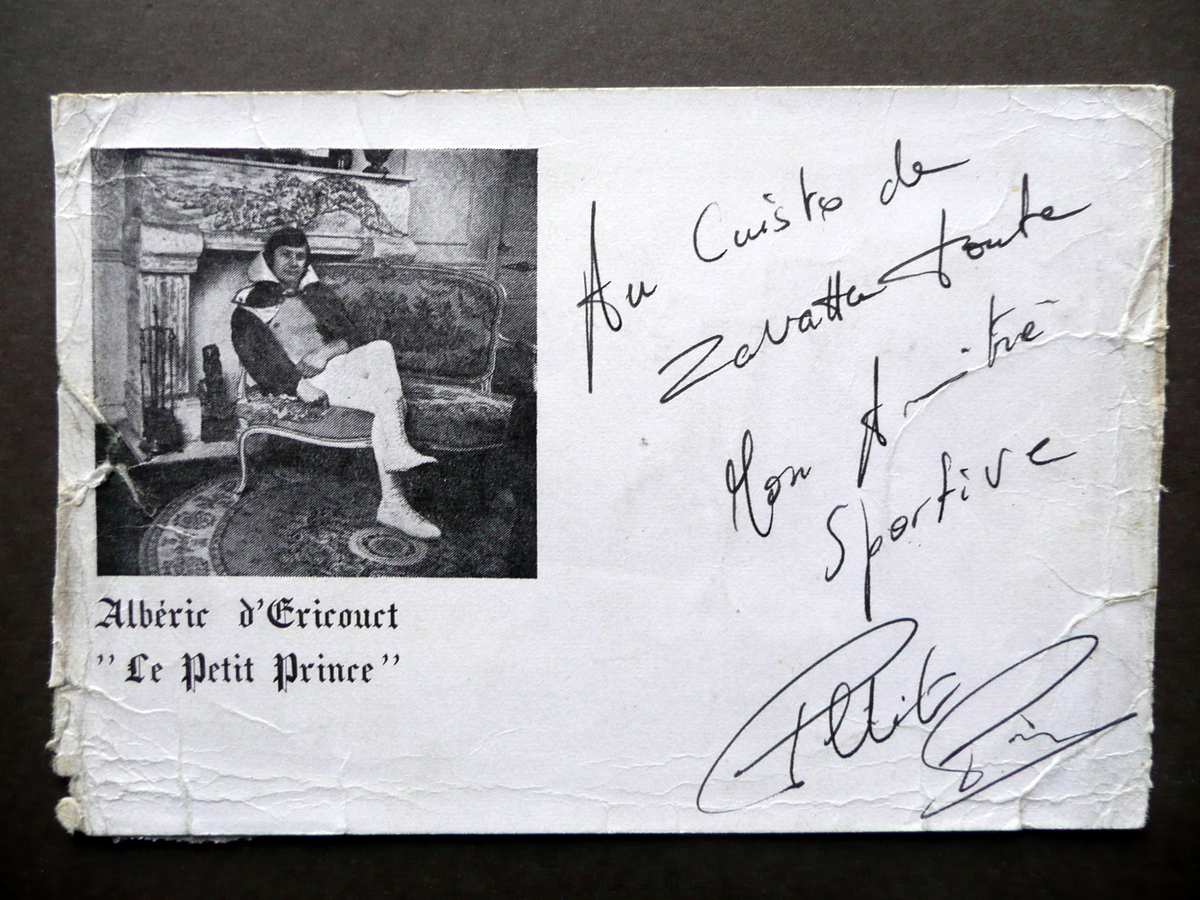 Autografo Alberic d'Ericourt Le Petit Prince Cartoncino Ginnasta Lotta Anni …