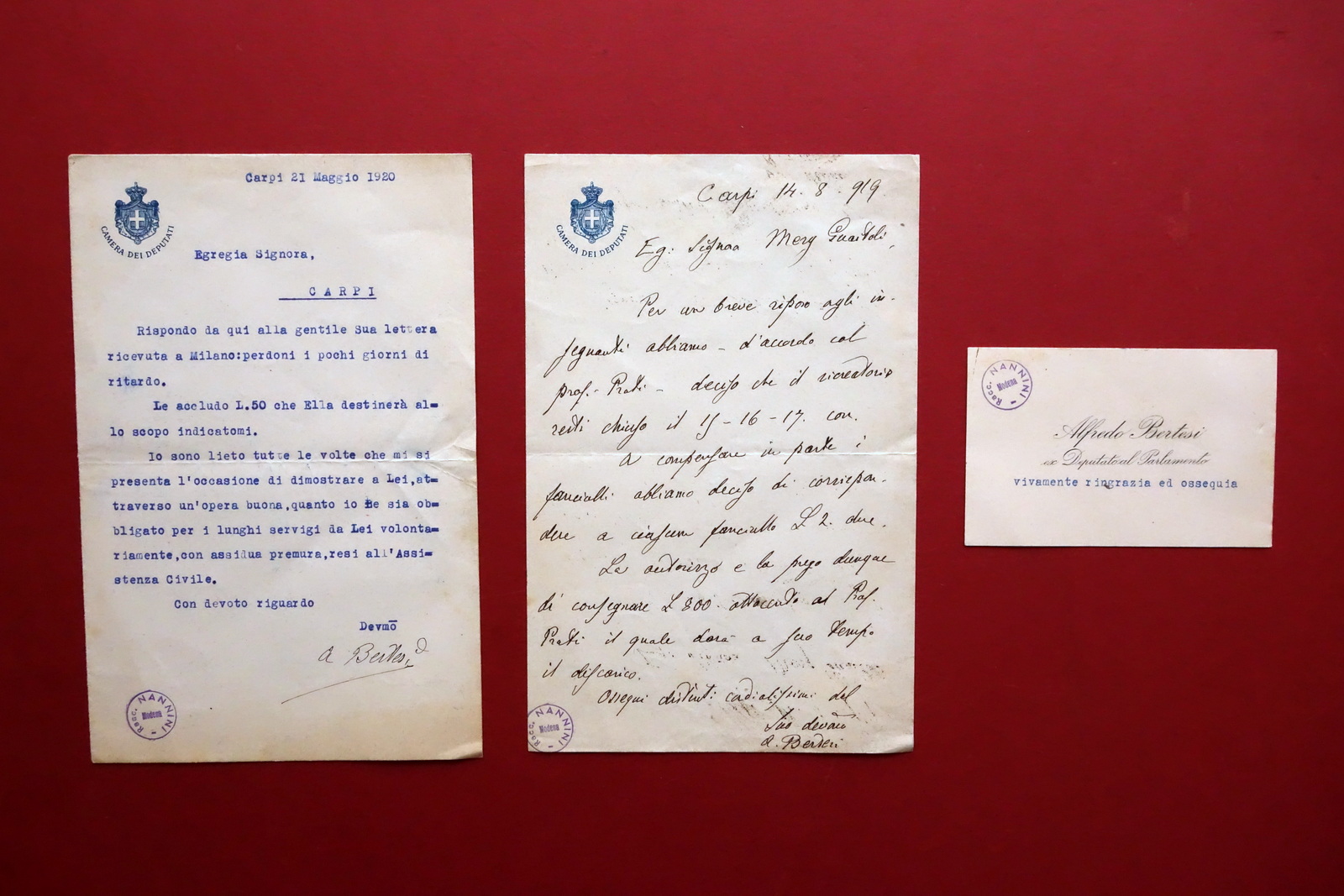 Autografo Alfredo Bertesi 2 Lettere e 1 Biglietto da Visita …