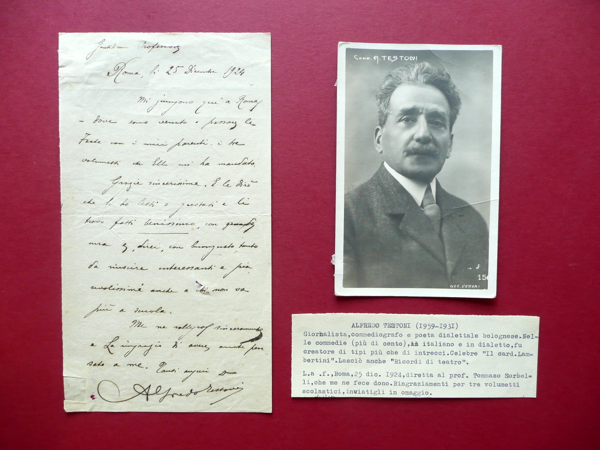 Autografo Alfredo Testoni Lettera Roma 25/12/1924 Sorbelli Commediografo