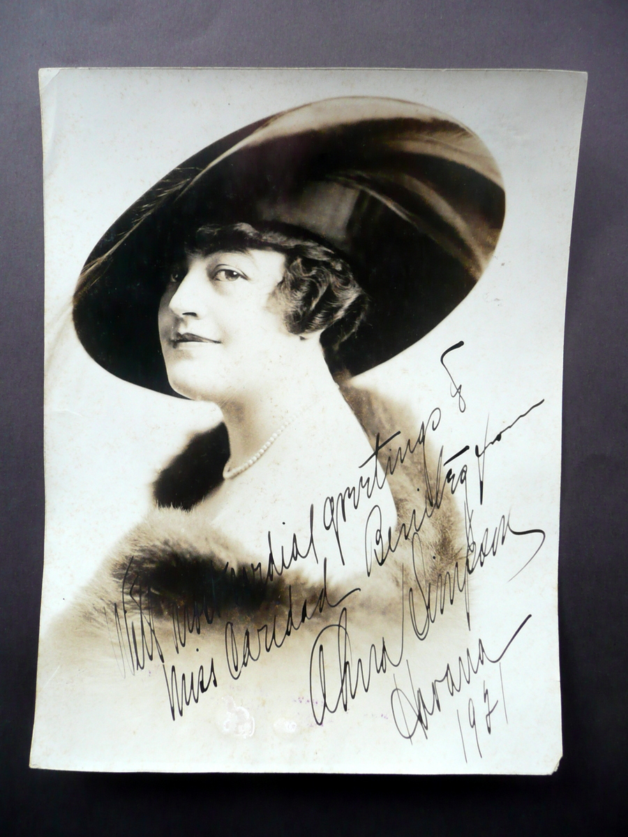 Autografo Alma Simpson Soprano Fotografia Originale Havana 1921(?) Lirica Musica