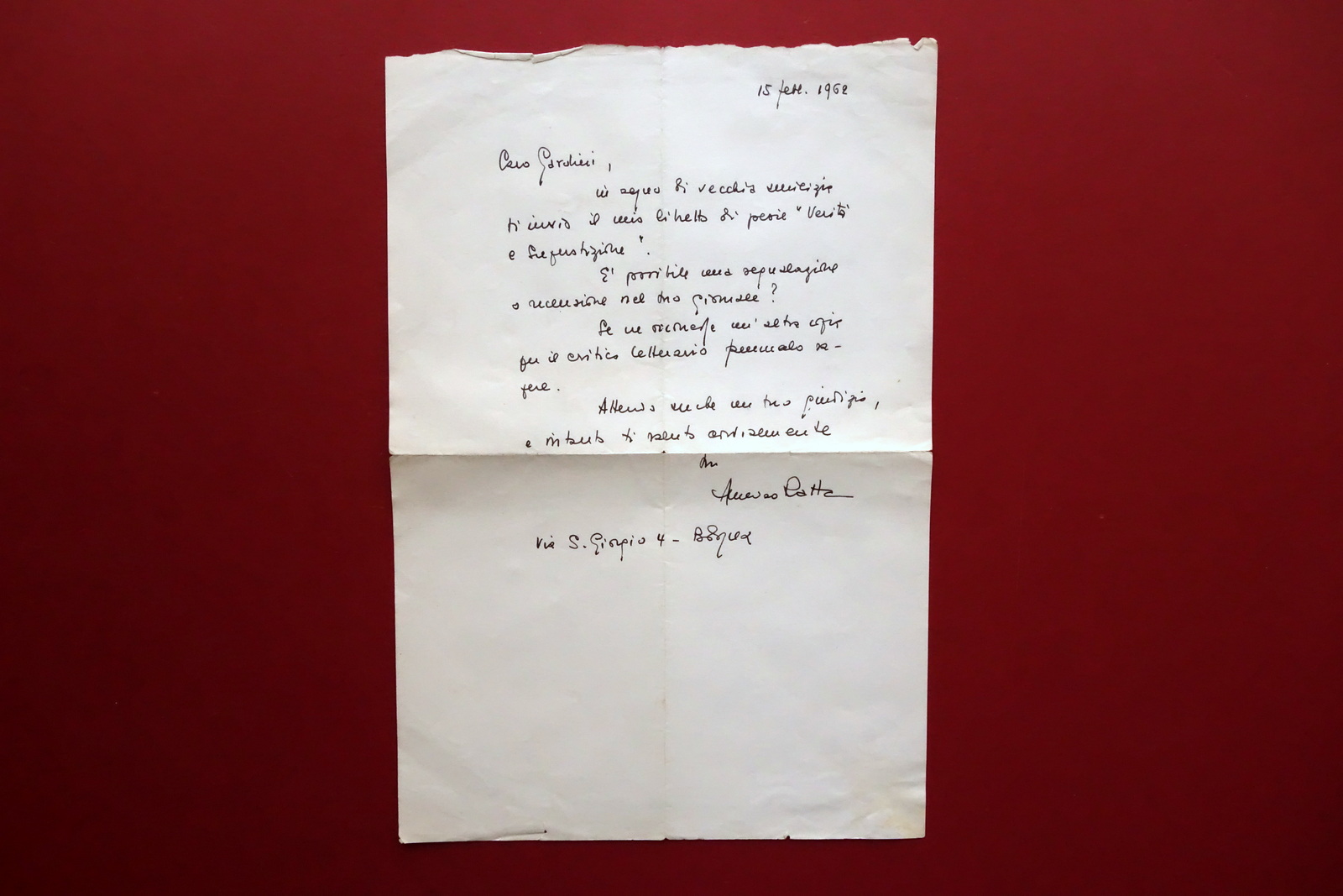 Autografo Amedeo Ratta Scrittore Giornalista Lettera 1962 Gardini