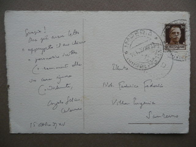 Autografo Angiolo Silvio Novaro Oneglia Casa Rossa Cisari Cartolina 1937 …
