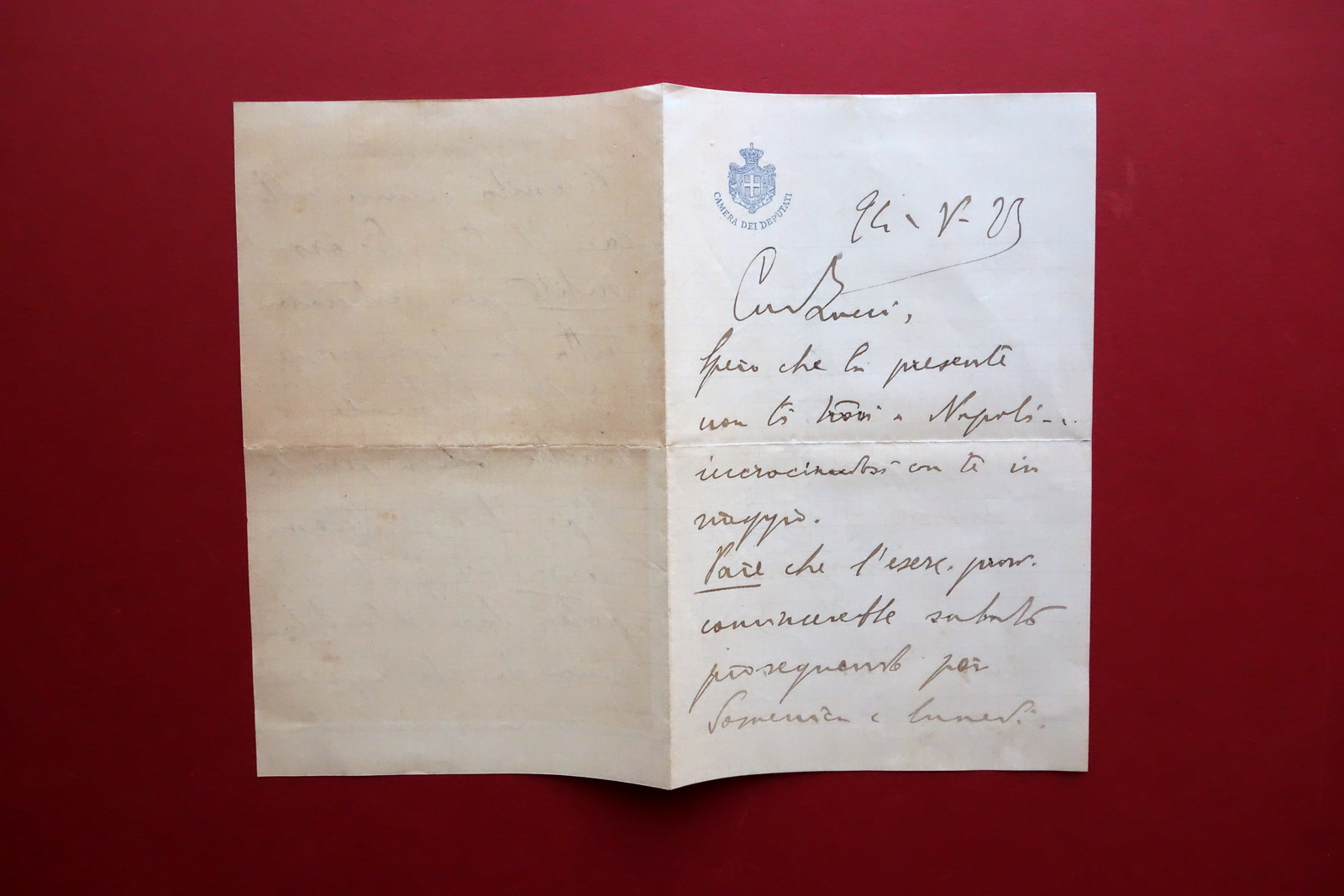 Autografo Arturo Vella Lettera Camera dei Deputati 1923 Socialismo