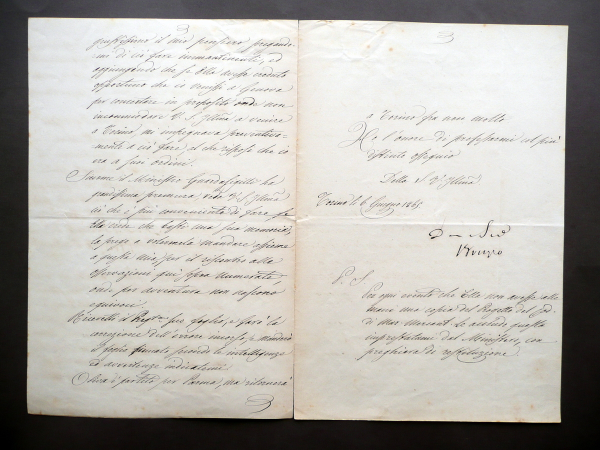 Autografo Bruzzo Giuseppe Firma Manoscritto Osservazioni Marina Mercantile 1865