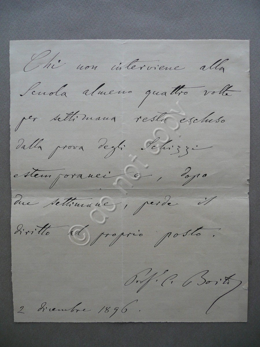Autografo Camillo Boito Lettera Disposizioni Scuola d'Arte 1896 Architettura