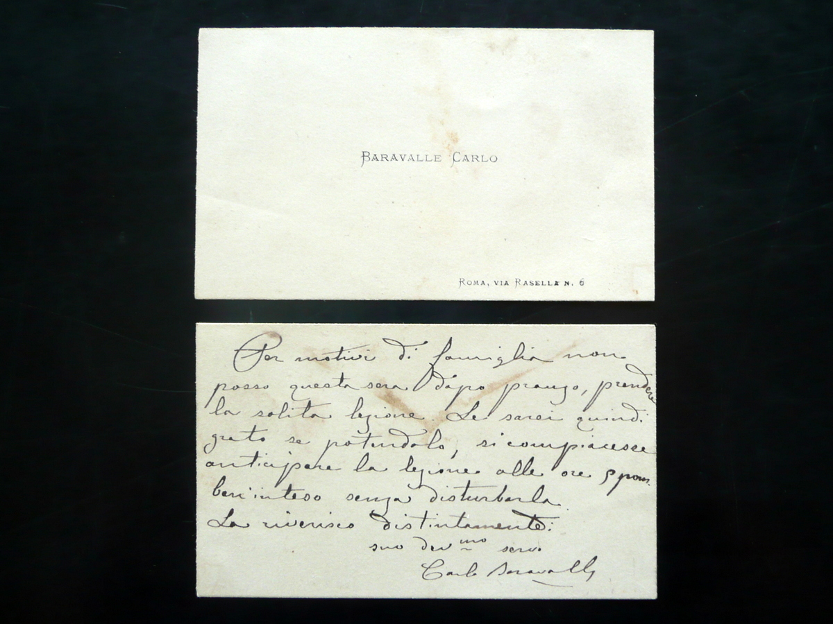 Autografo Carlo Baravalle Cartoncino Biglietto da Visita Como Satire Pungolo