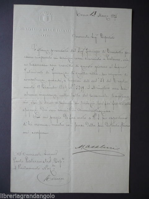 Autografo Casalini Alessandro Battaglia Volturno Finanze Acciaierie Terni 1921