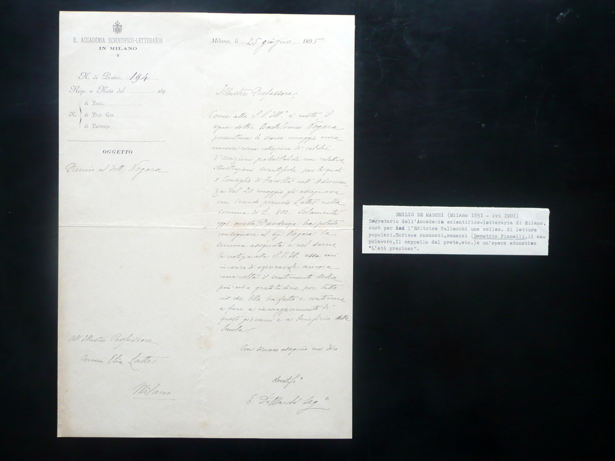 Autografo Emilio de Marchi Lettera Segretario Regia Accademia Milano 1895 …