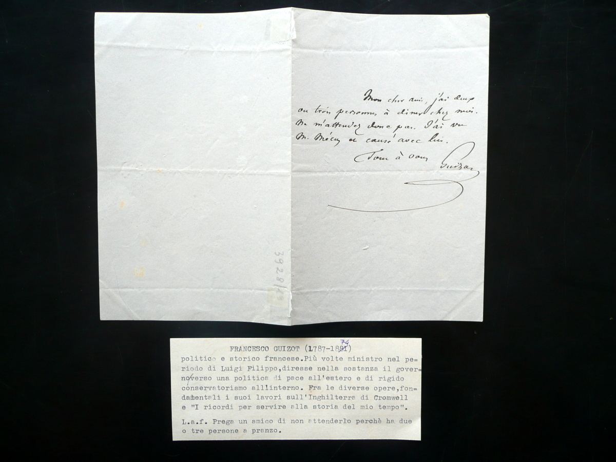 Autografo FranÁois Guizot Lettera Politica Francia Ministro Luigi Filippo Storia