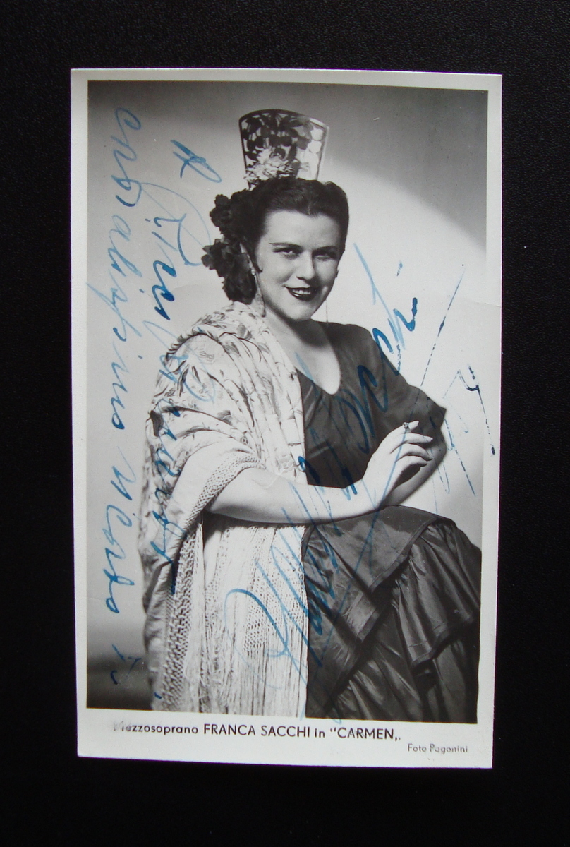 Autografo Franca Sacchi Mezzosoprano foto Paganini Genova Carmen Lirica