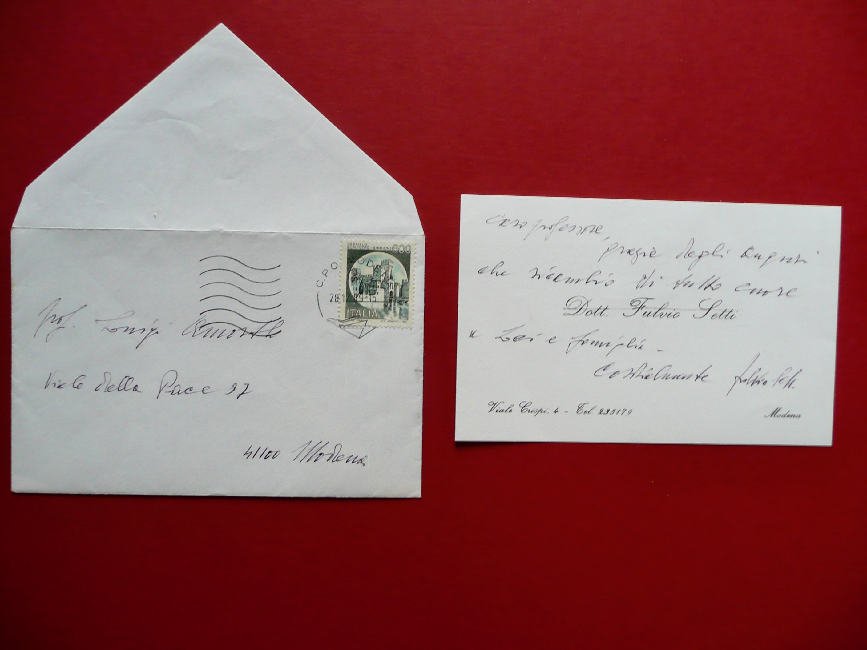 Autografo Fulvio Setti Biglietto Amorth Modena 1989 Aviatore Medaglia d'Oro