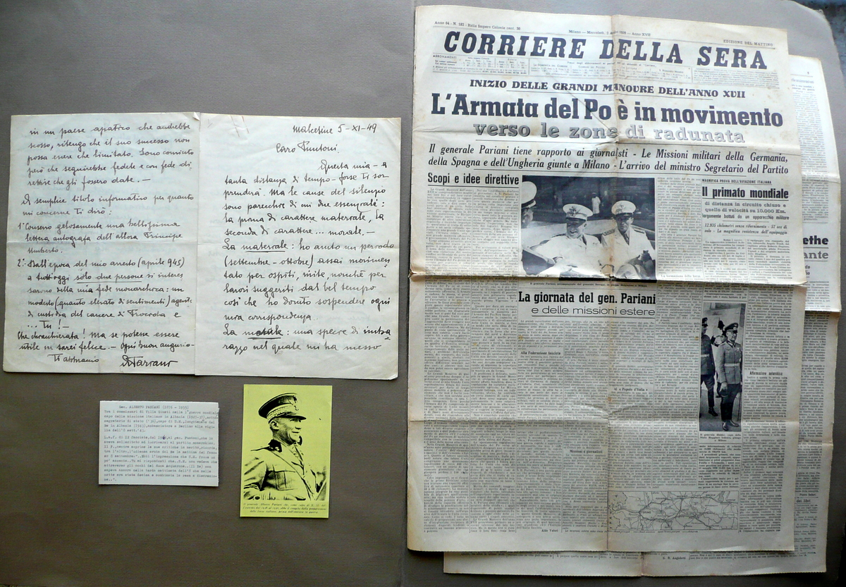 Autografo Generale Pariani Lunga Lettera Malcesine 1949 8 Settembre 1943 …