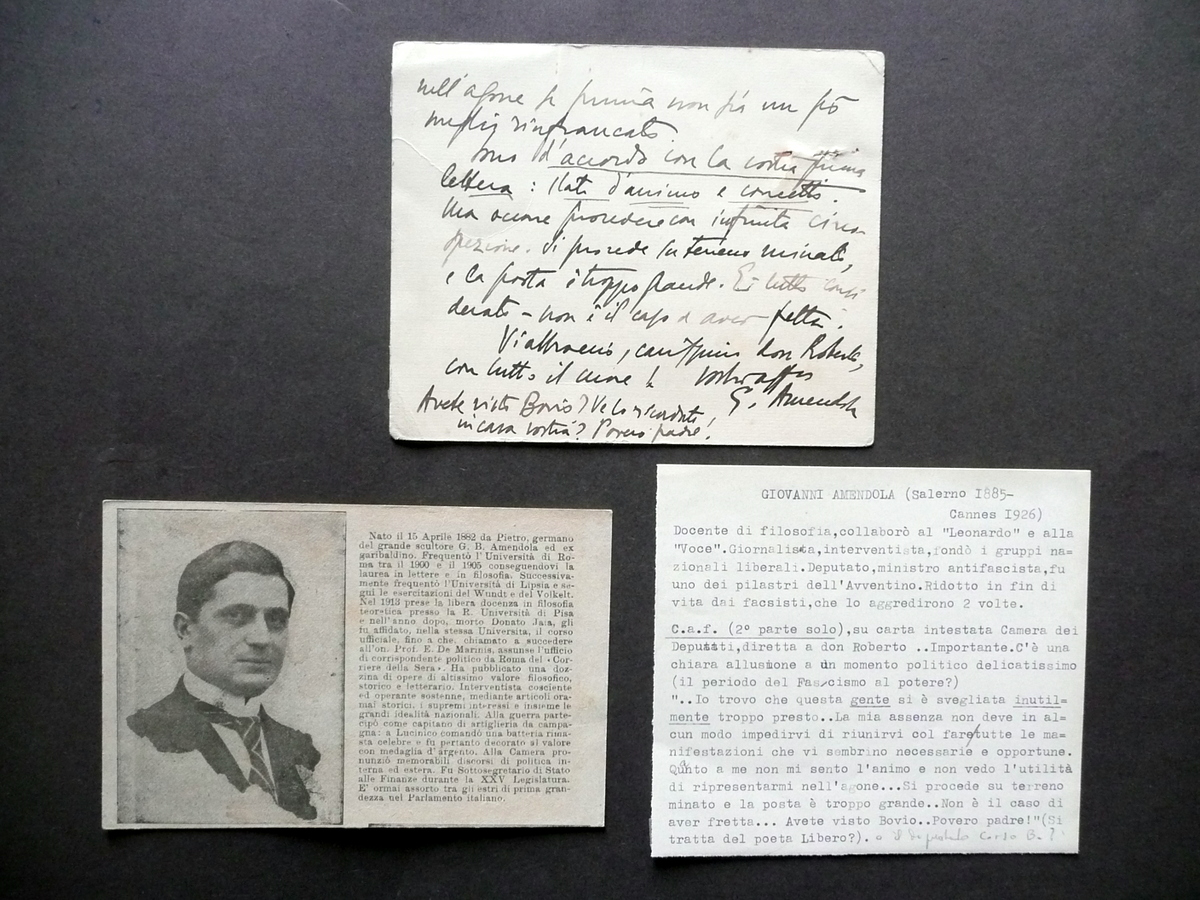 Autografo Giovanni Amendola Cartoncino Camera dei Deputati Antifascismo Politica