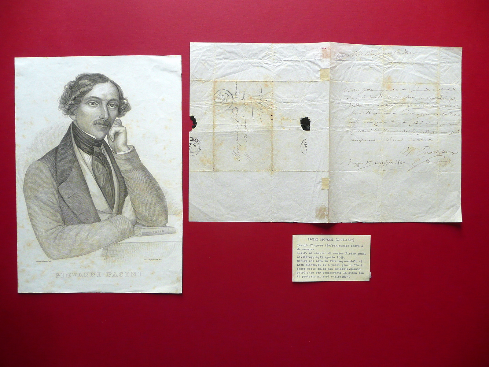 Autografo Giovanni Pacini Lettera Viareggio 15/8/1849 Pietro Romani Compositore