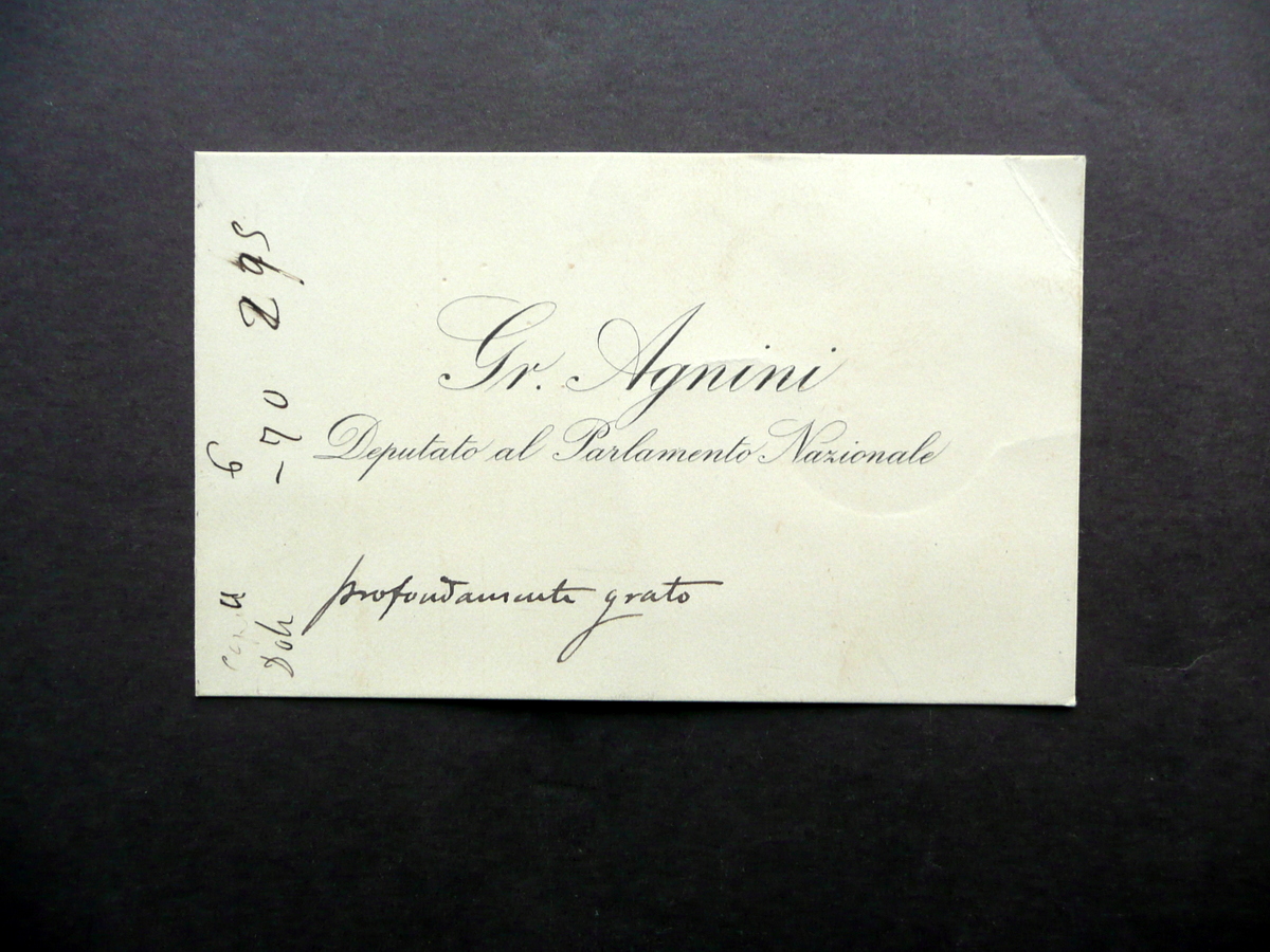 Autografo Gregorio Agnini Biglietto da Visita Deputato Parlamento Nazionale 1945