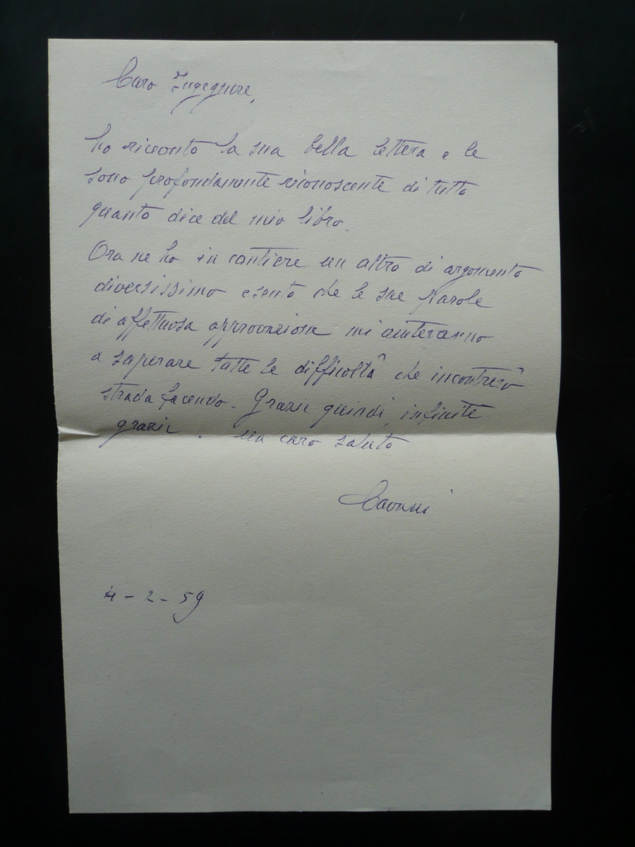 Autografo Guido Cavani Lettera 4/2/1959 Scrittore Poeta Modena Zebio Cotal