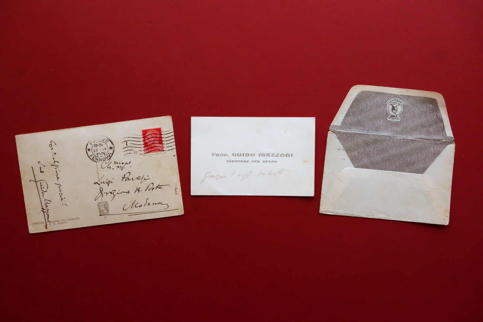 Autografo Guido Mazzoni Cartolina Biglietto da Visita Letterato Senatore Firenze