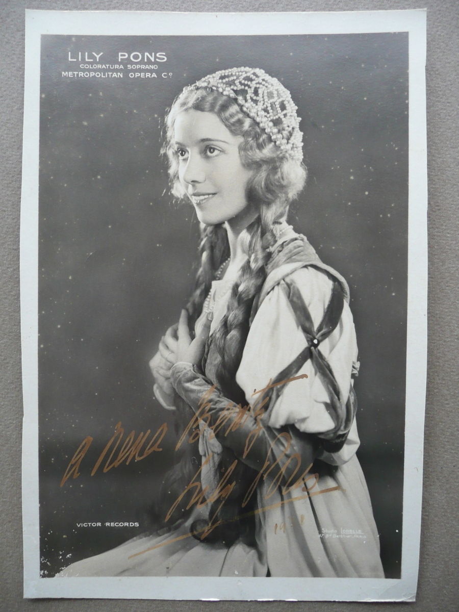 Autografo Lily Pons Fotografia Metropolitan Opera Lorelle 1931 Musica Lirica