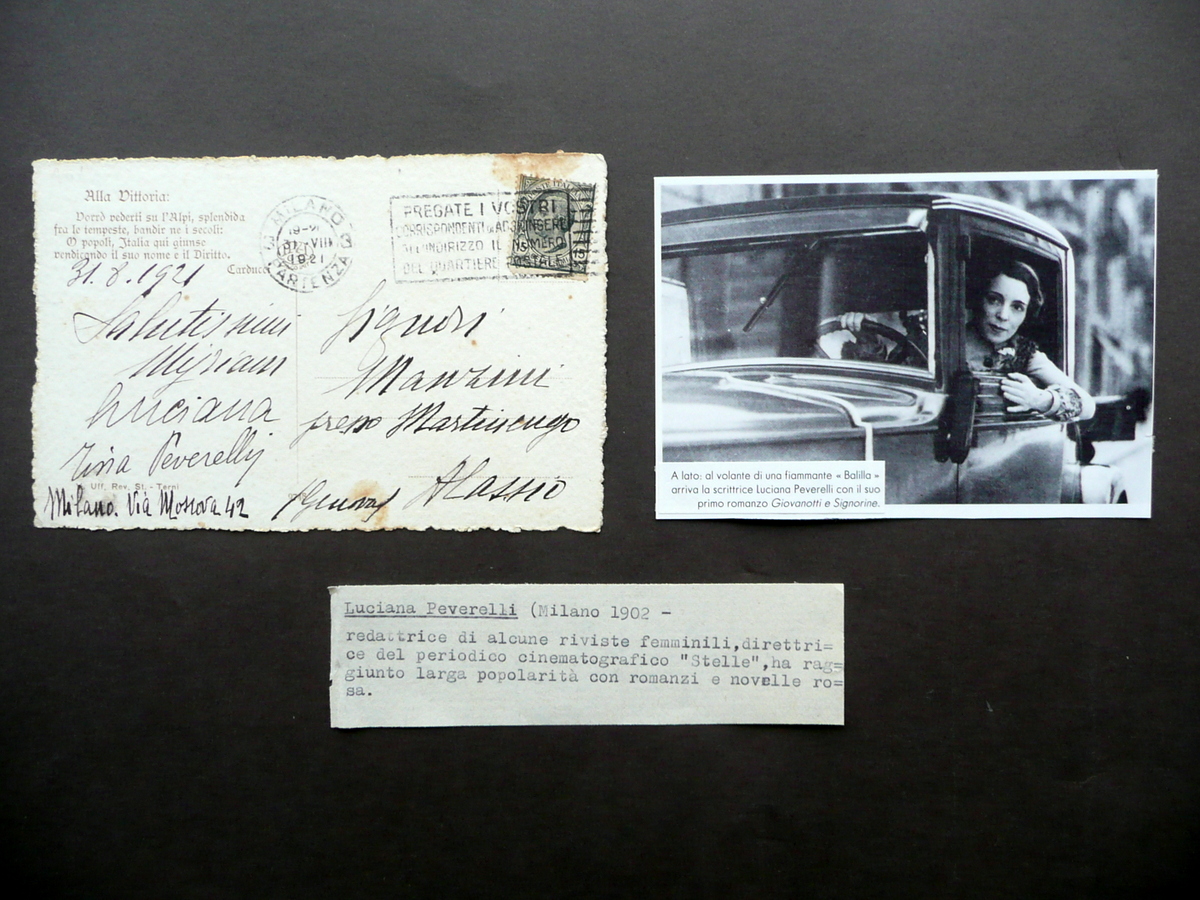 Autografo Luciana Peverelli Cartolina Postale Milano 1921 Scrittrice Giornalista