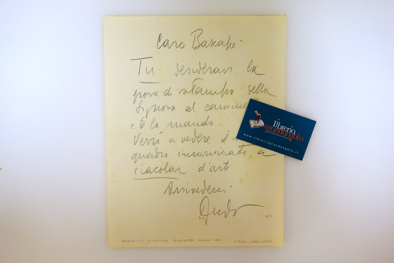 Autografo Marcello Dudovich Lettera Bascapé Prova di Stampa
