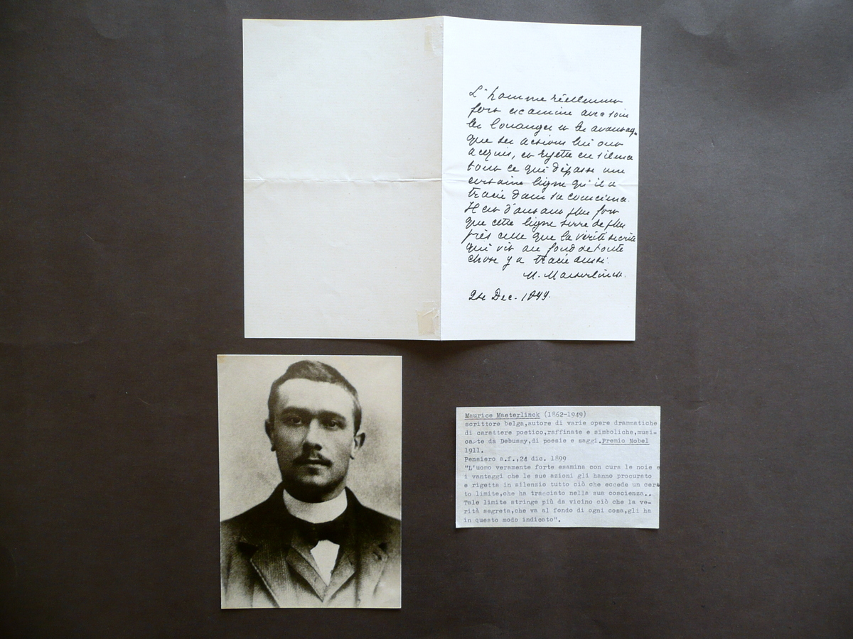 Autografo Maurice Maeterlinck Lettera Pensiero Dicembre 1899 Letteratura Nobel