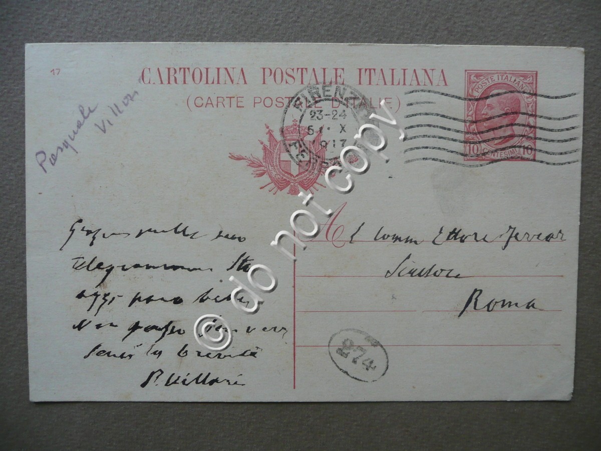 Autografo Pasquale Villari Cartolina Postale 1917 Storico Senatore Politica