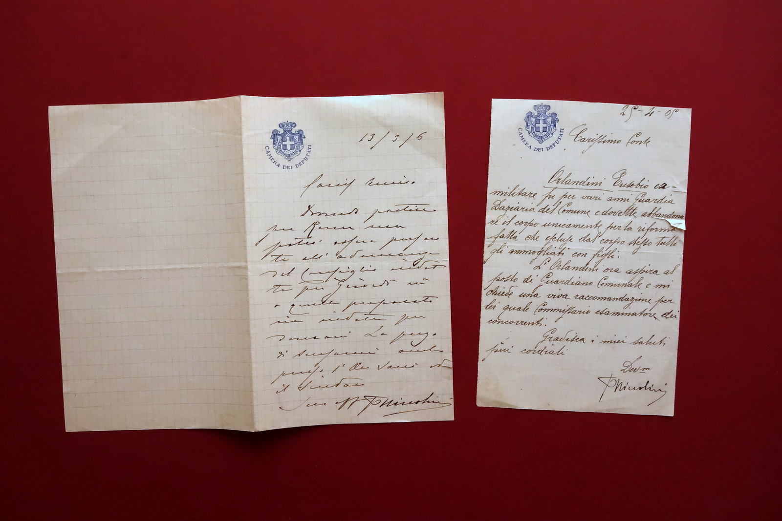 Autografo Pietro Niccolini 2 Lettere Firmate Raccomandazioni Deputato 1904-05