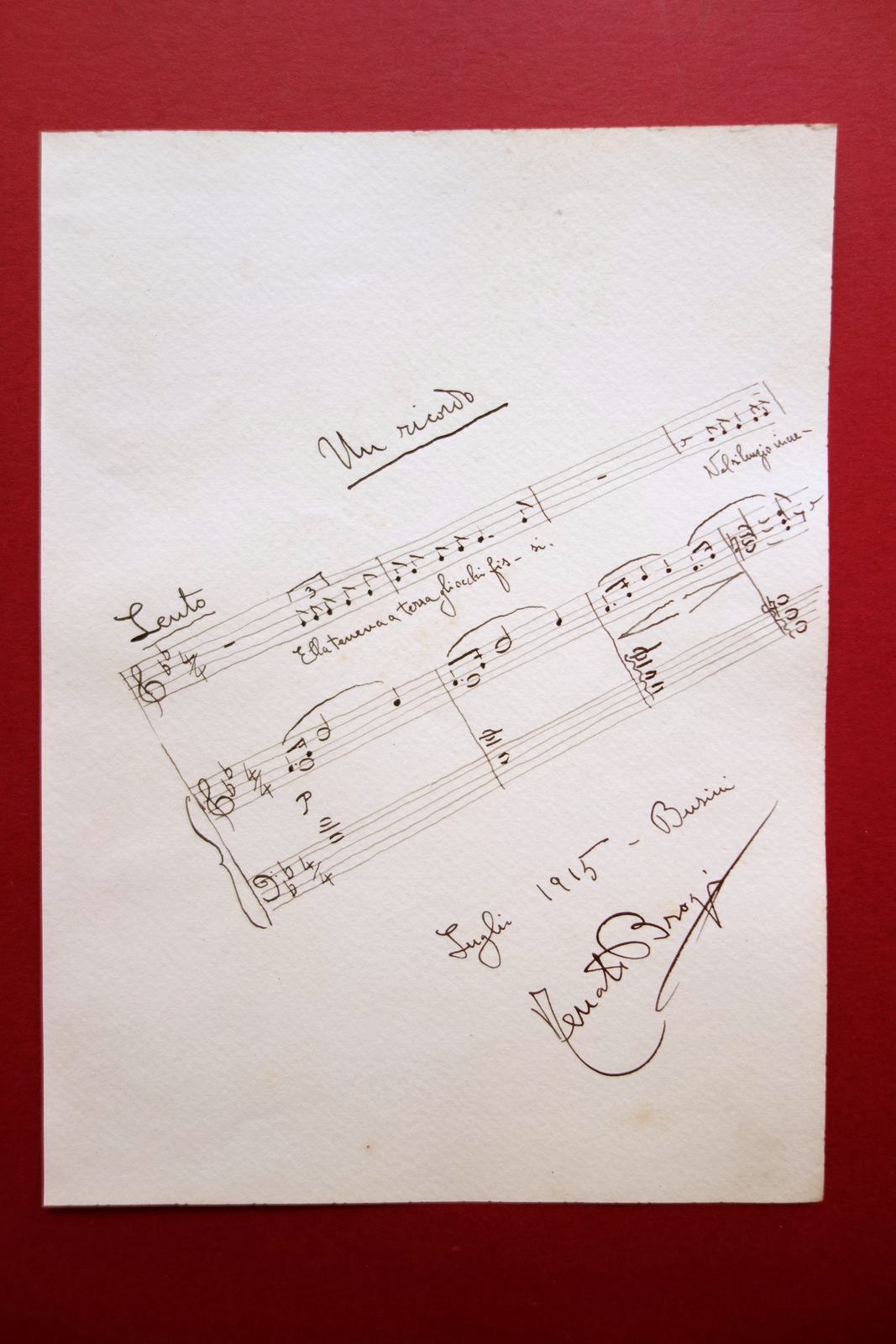 Autografo Renato Brogi Rigo Musicale Un Ricordo Luglio 1915 Busini …