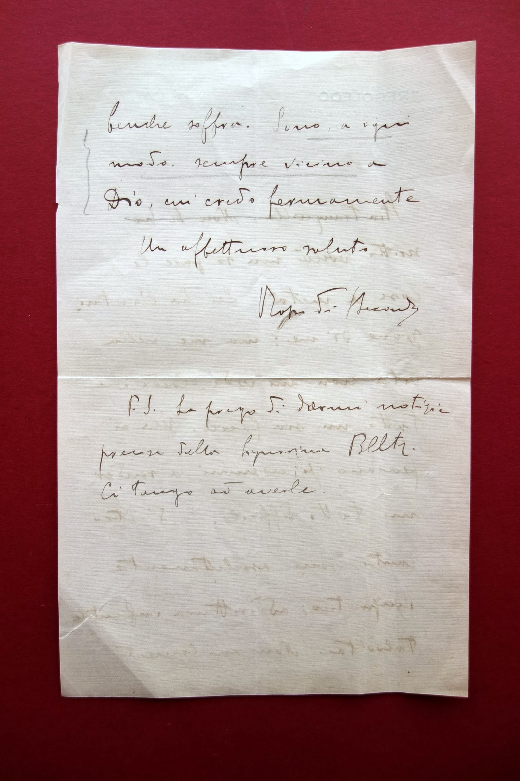 Autografo Rosso di San Secondo Lettera Regoledo Casa di Cura …