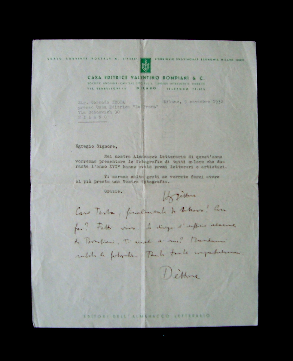 Autografo Ugo DËttore scrittore parapsicologo Lettera a C. Testa 1938 …