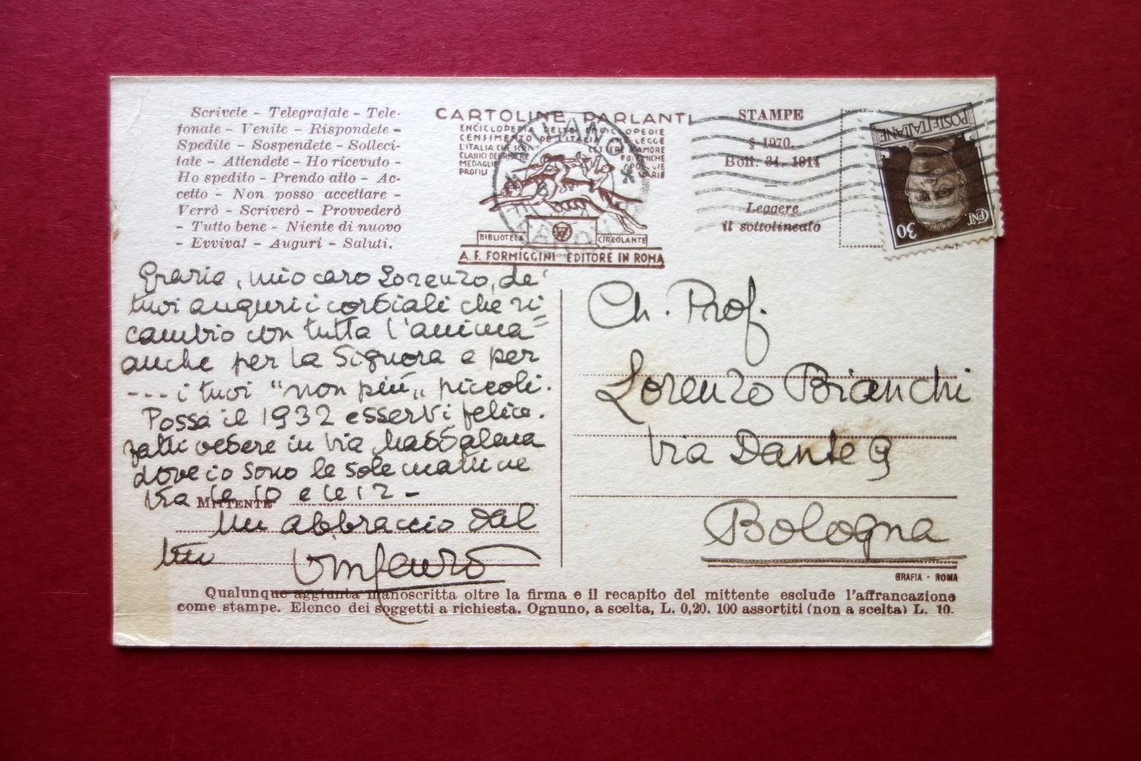 Autografo Vincenzo Errante Cartolina Chi Ë? Formiggini 1932 Germanista Filologia