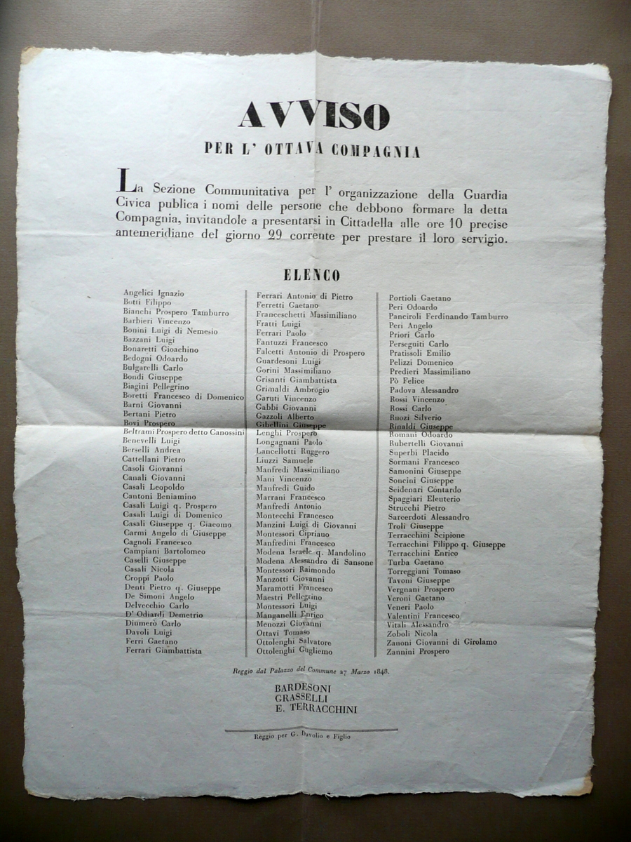 Avviso Formazione Ottava Compagnia Guardia Civica Elenco Nomi Reggio Emilia …