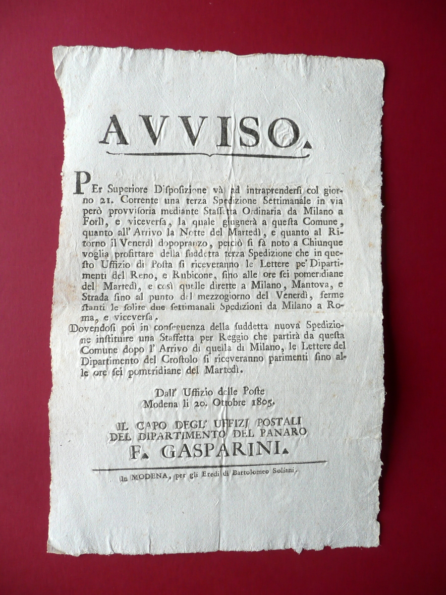 Avviso Posta Dipartimento del Panaro Reno Staffetta Ordinaria Milano ForlÏ …