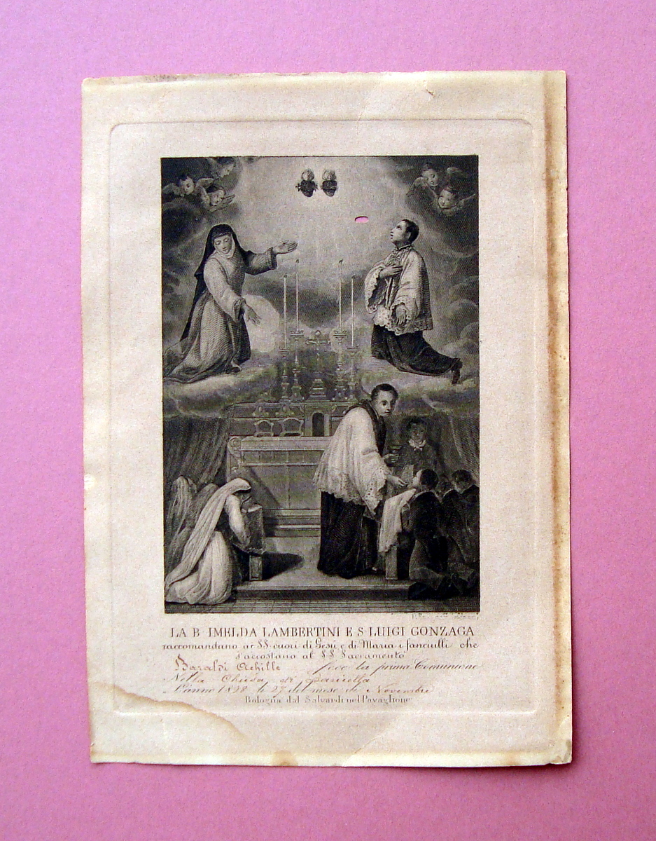 Baricella Bologna B.Imeldda Lambertini S.Luigi Attestato Prima Comunione 1898