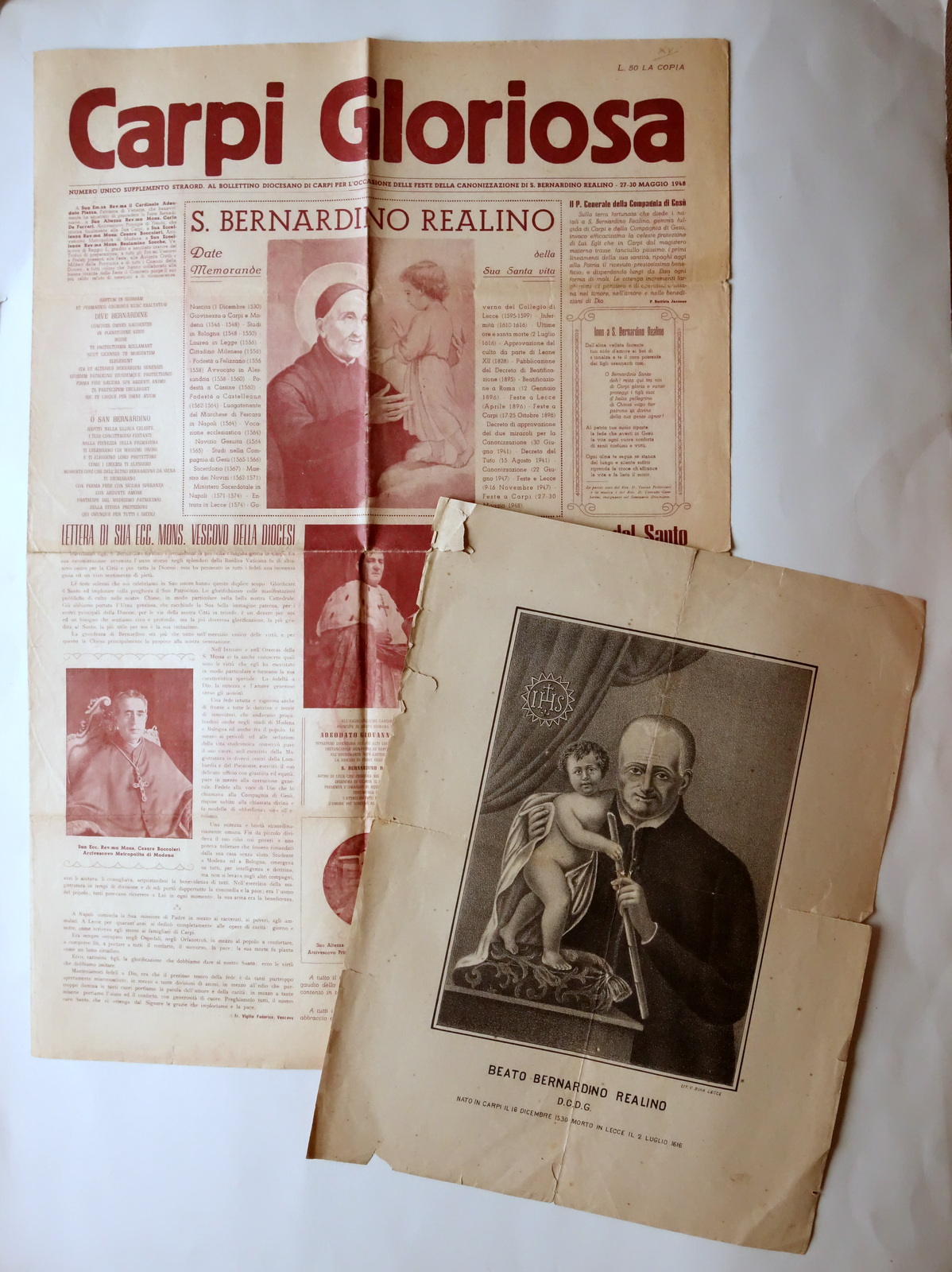 Beato Bernardino Realino Ritratto Litografia Giornale Canonizzazione Carpi Lecce