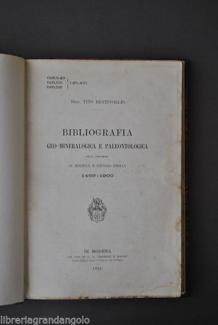 Bentivoglio Bibliografia Geologia Mineralogia Paleontologia Reggio Modena 1901