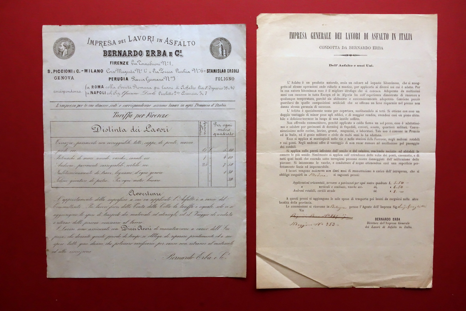 Bernardo Erba e C. Lavori in Asfalto due Lettere Tariffe …