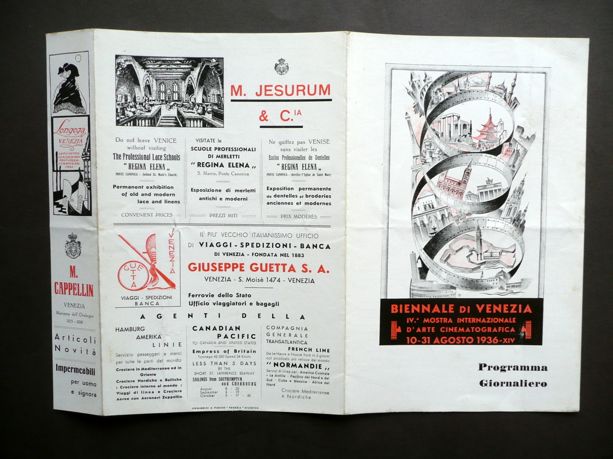 Biennale di Venezia IV Mostra Arte Cinematografica Programma Giornaliero 1936