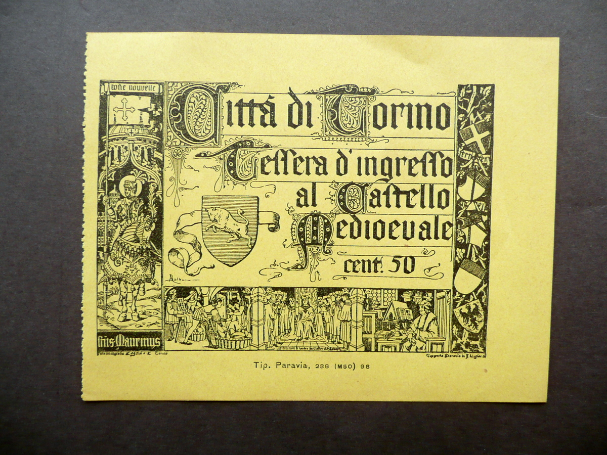 Biglietto Tessera d'Ingresso al Castello Medievale Torino Paravia Turismo