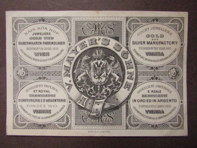 Biglietto Visita Pubblicit‡ Mayer Sohne Gioiellieri Imperiali Reali Vienna Oro