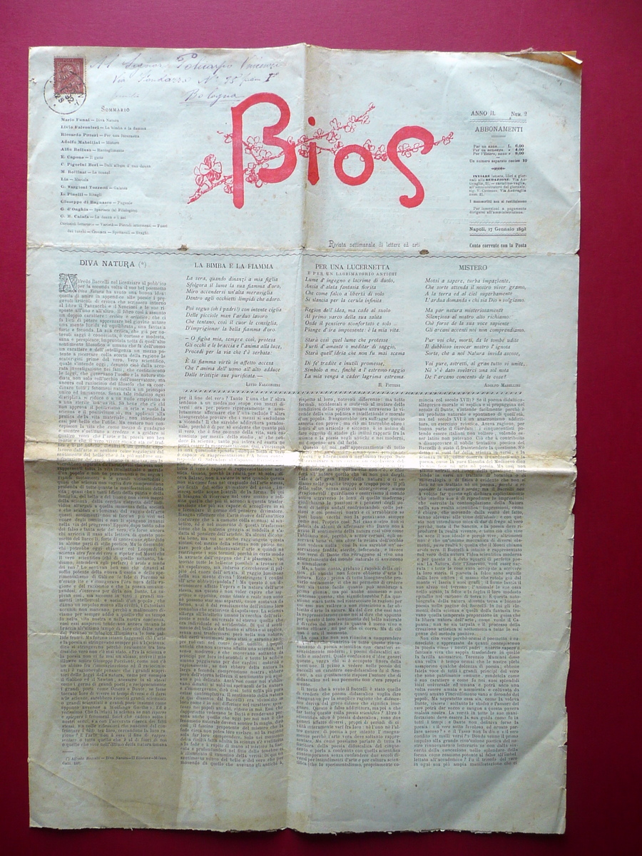 Bios Rivista Settimanale Lettere ed Arti Anno II N. 2 …