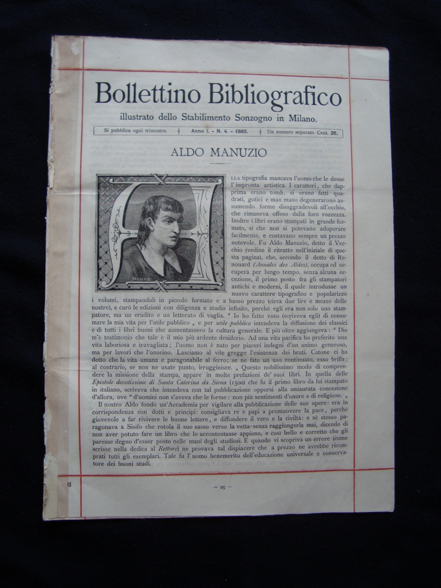 Bollettino bibliografico Sonzogno Milano Anno I N 4 1883 Aldo …