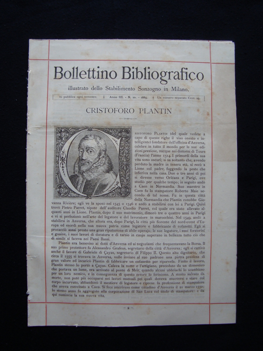 Bollettino bibliografico Sonzogno Milano Anno III N 10 1885 Cristoforo …