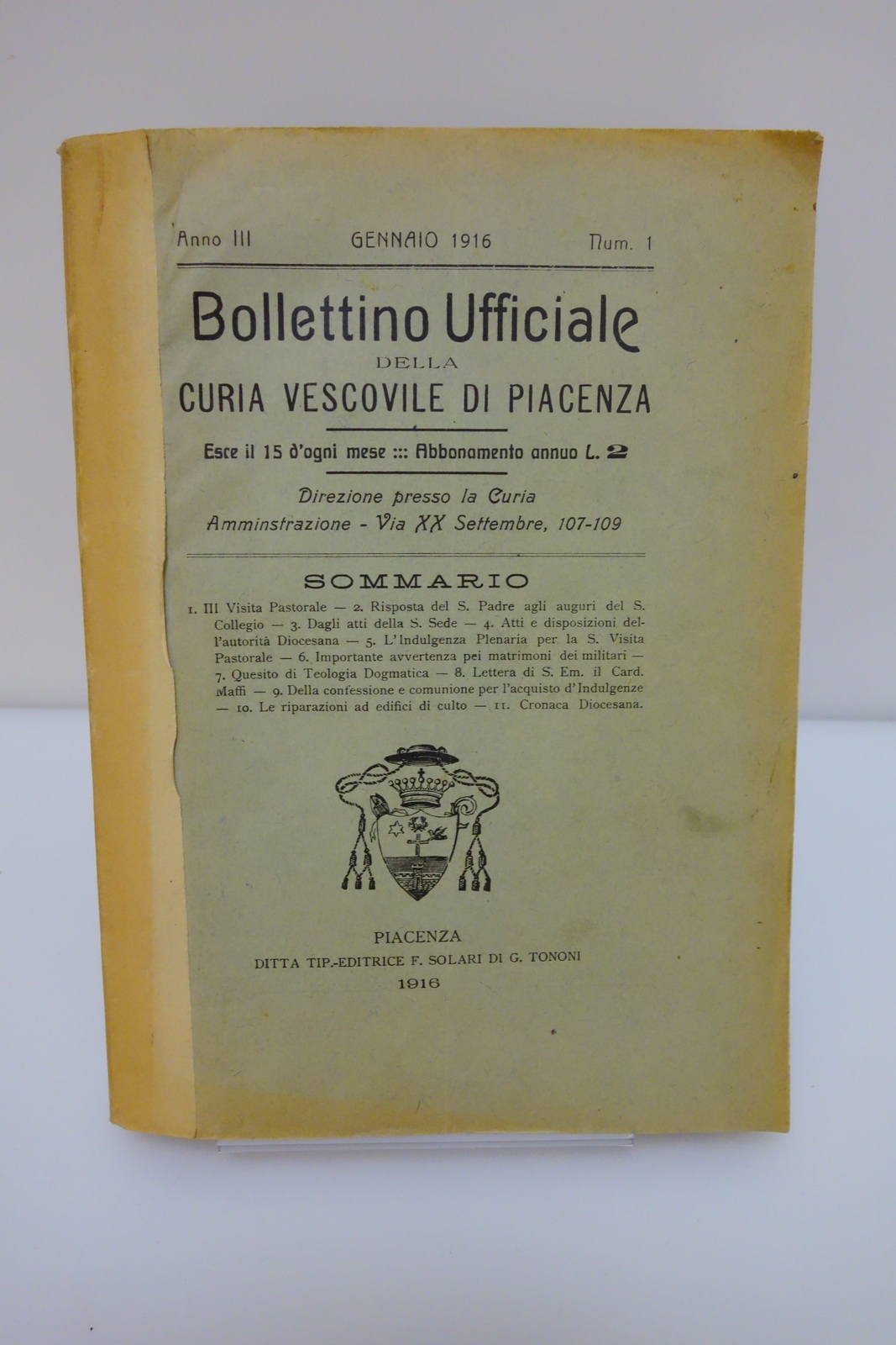 BOLLETTINO UFFICIALE CURIA VESCOVILE PIACENZA 1916-1917 2 ANNATE COMPLETE 24 …