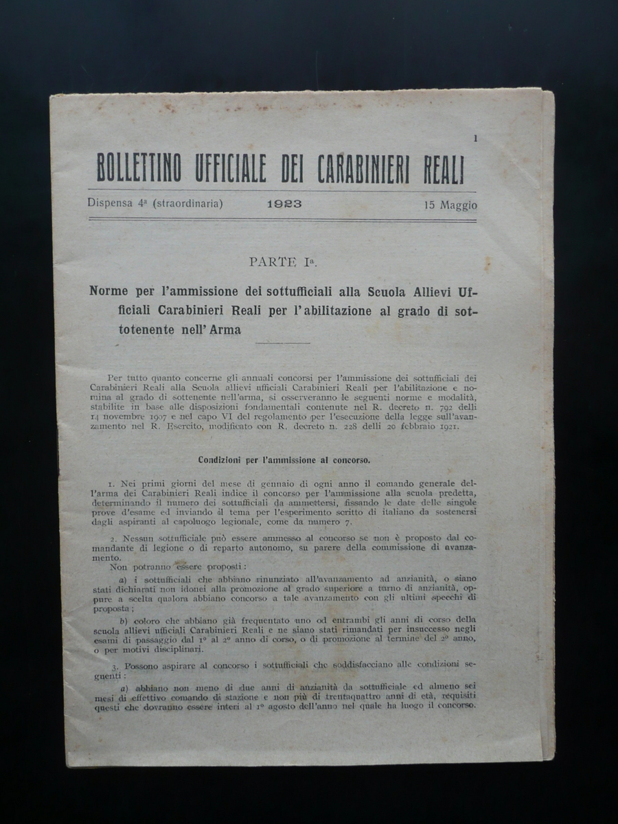 Bollettino Ufficiale dei Carabinieri Reali Dispensa 4∞ Straordinaria 15/5/1923