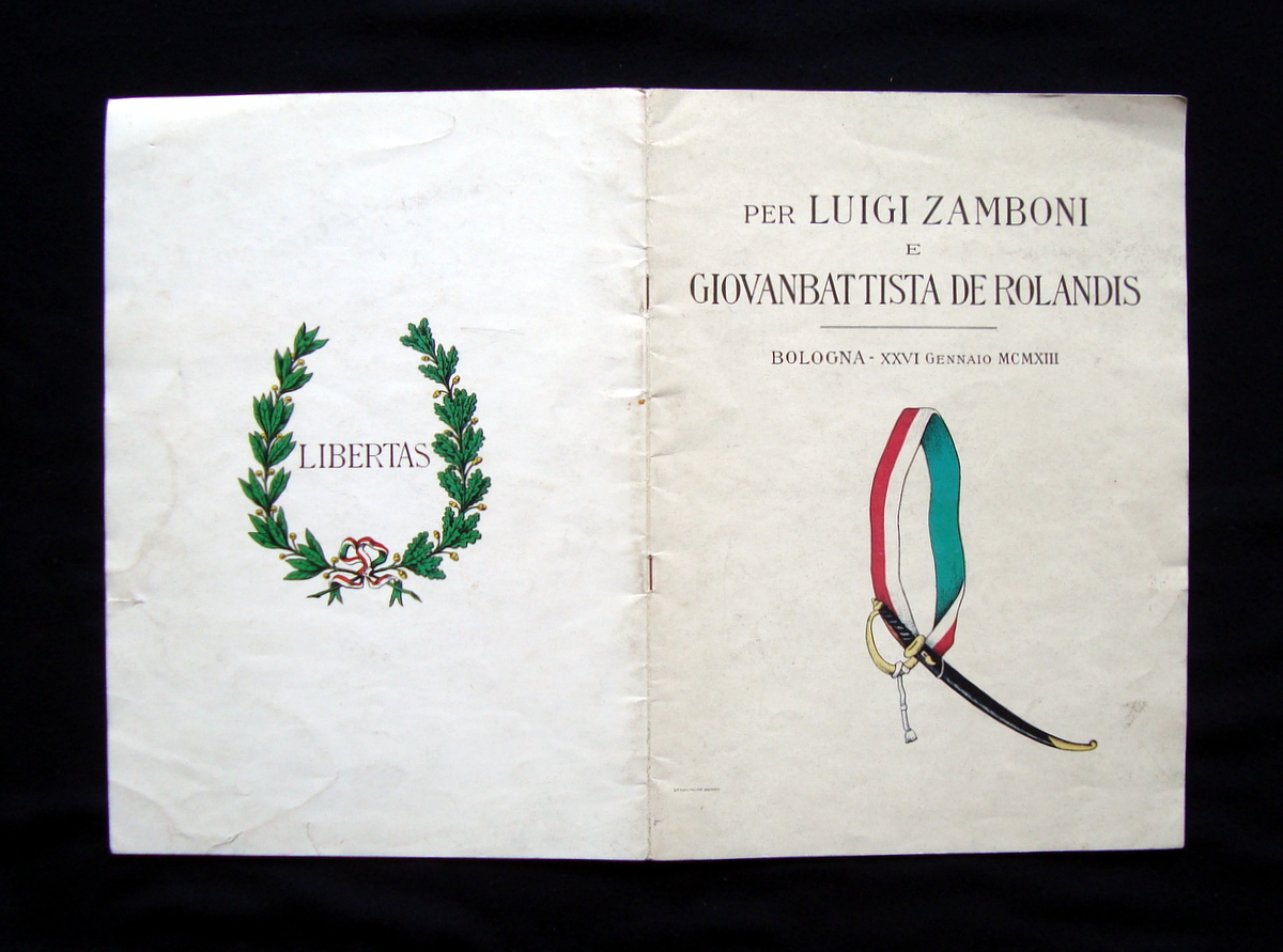 Bologna 26 Gennaio 1913 Luigi Zamboni Giovanbattista De Rolandis