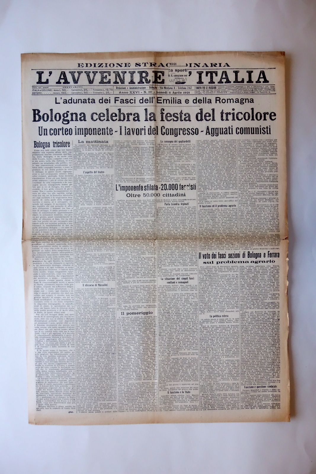 Bologna Celebra la Festa del Tricolore Adunata Fasci Avvenire d'Italia …