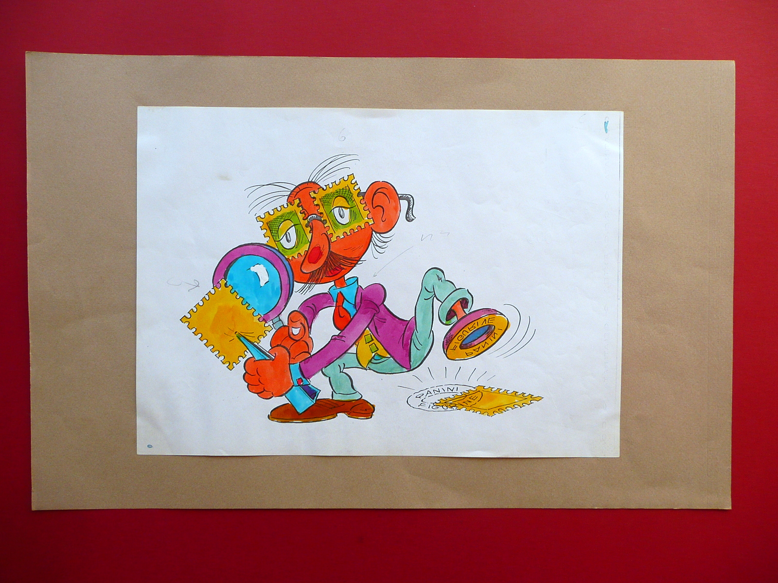 Bozzetto Originale Disegno Acquarello Figurine Panini Modena Fumetto Non Firmato