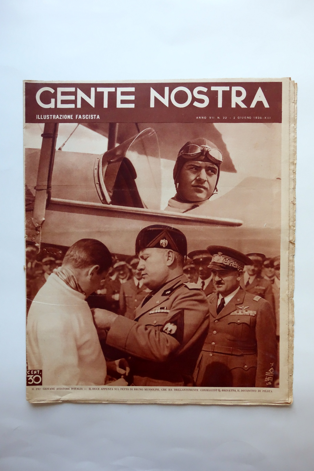 Bruno Mussolini Distintivo di Pilota Copertina Gente Nostra 2/6/1935 Aviazione